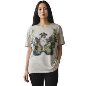 Gucci Gray Graphic Logo Short Sleeve T-Shirt Top Blouse Holiday Gift Ready M